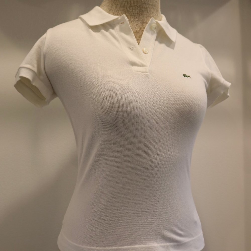 Sz 2 34 XS NWOT WHITE women's LACOSTE Polo Top